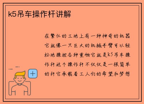 k5吊车操作杆讲解