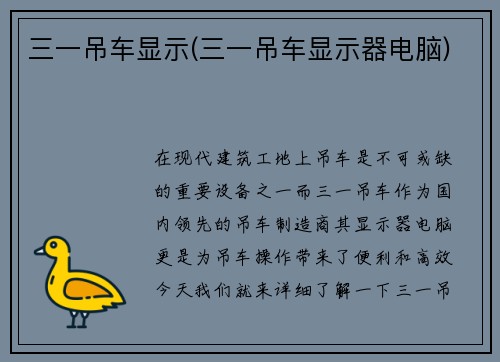 三一吊车显示(三一吊车显示器电脑)