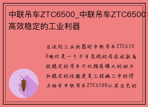 中联吊车ZTC6500_中联吊车ZTC6500：高效稳定的工业利器