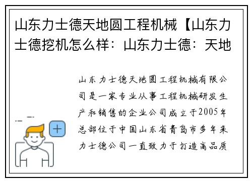 山东力士德天地圆工程机械【山东力士德挖机怎么样：山东力士德：天地圆工程机械的引领者】