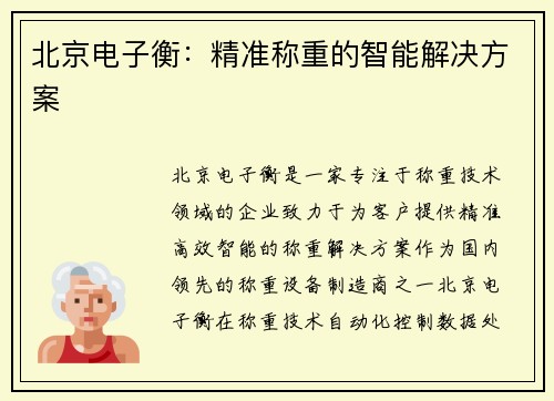 北京电子衡：精准称重的智能解决方案